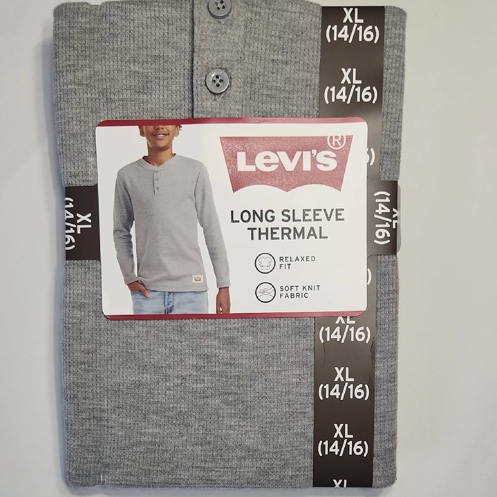 Levi’s Boys Long Sleeve Thermal Shirt XL (14/16) Gray Heather | Soft Knit, NWT